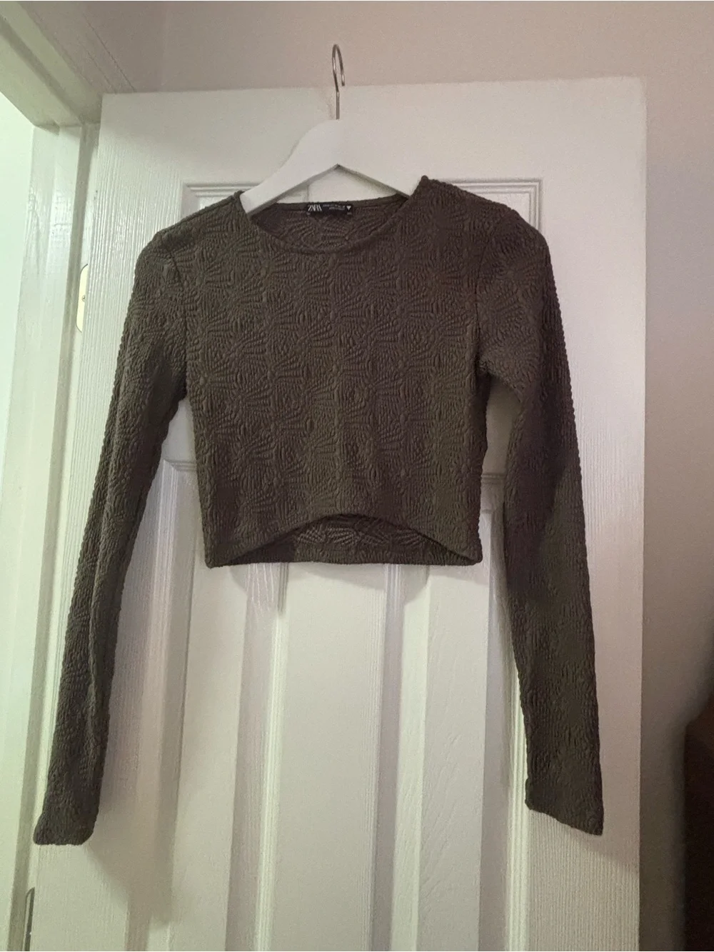 Zara Textured Long Sleeve Crop Top